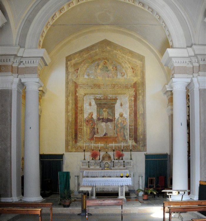 Sant’Antonio abate in trono tra San Paolo eremita e San Marcello, Cristo Redentore benedicente tra i cherubini